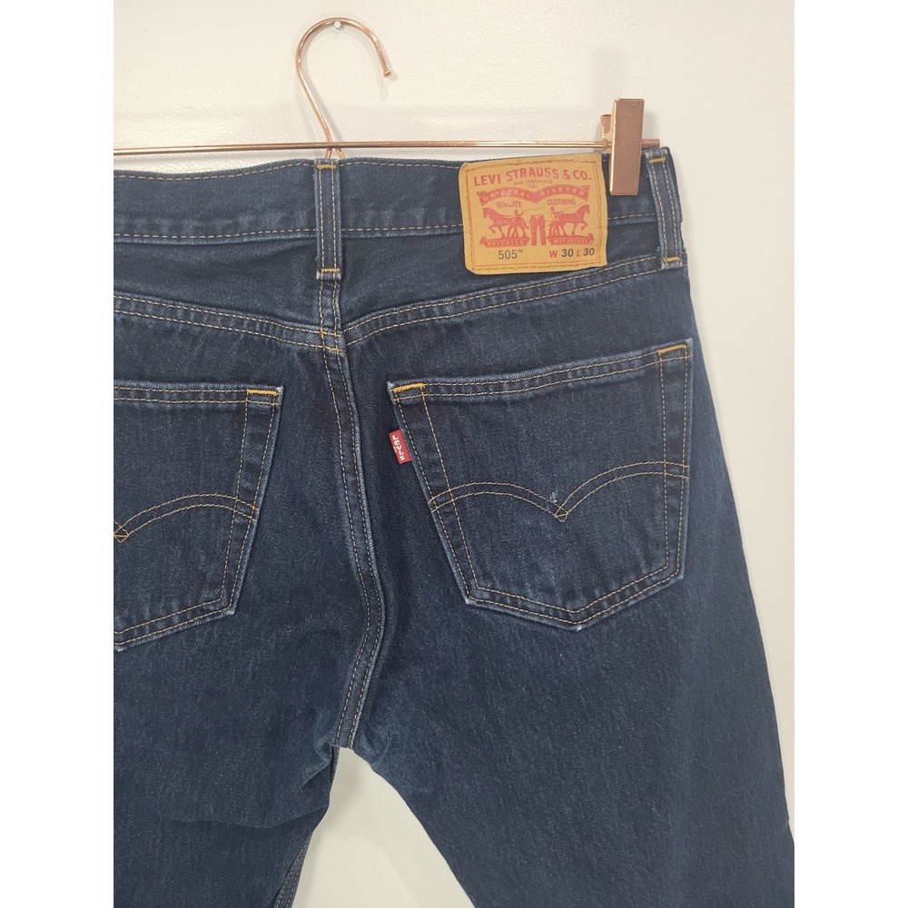 Levis 505 Regular Fit Straight Leg Jeans Mens 30x30 Dark Indigo Blue 00505-0216 - Picture 4 of 7